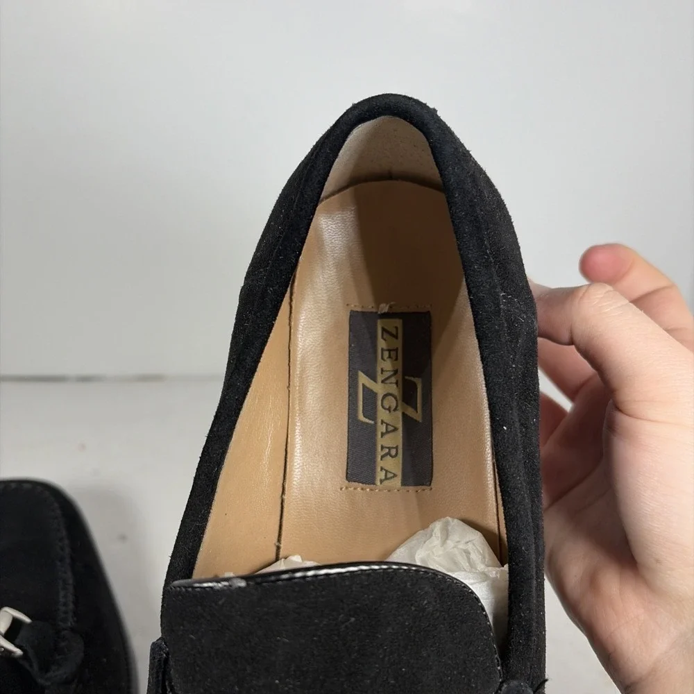 Size 7.5 Zengara Black Suede Leather Bit Loafers Z300691